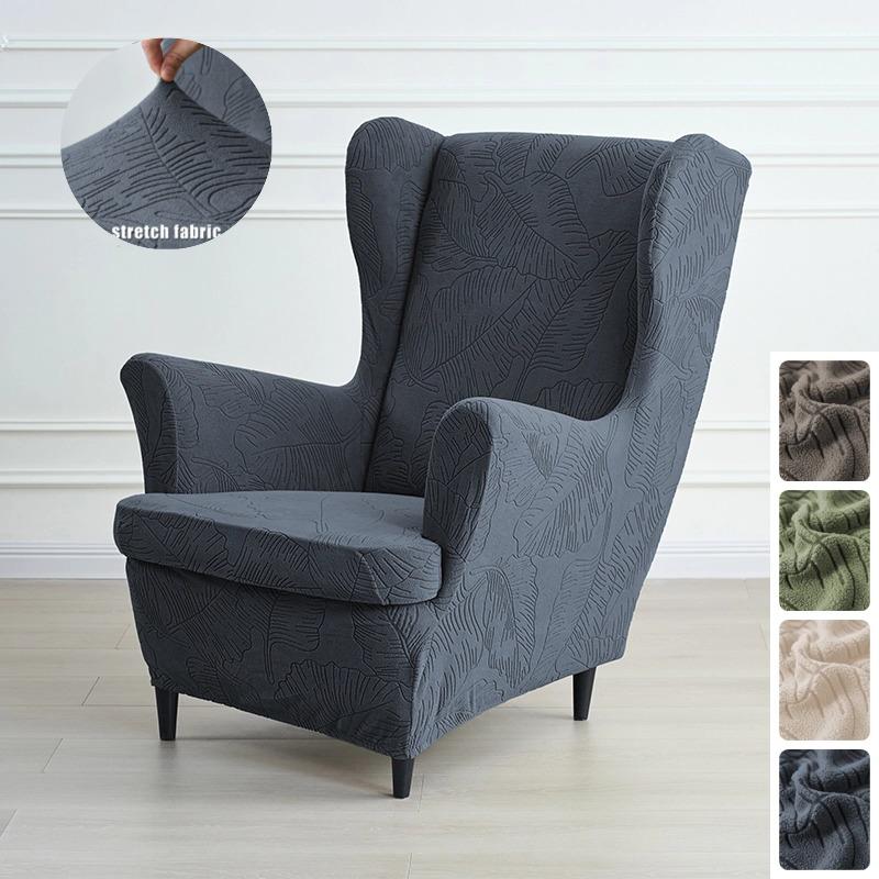 Premium Jacquard Wingback Chair Cover Stretchable Durable Furniture Protector with Seat Cushion Cover for Living Room Decor