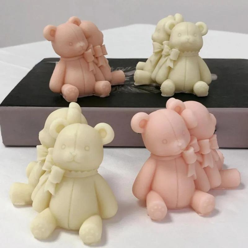 Back-to-back Lover Bear Candle Silicone Mold Bow Conjoined Bear Soap Resin Plaster Mold DIY Chocolate Cake Decor Making Set Gift