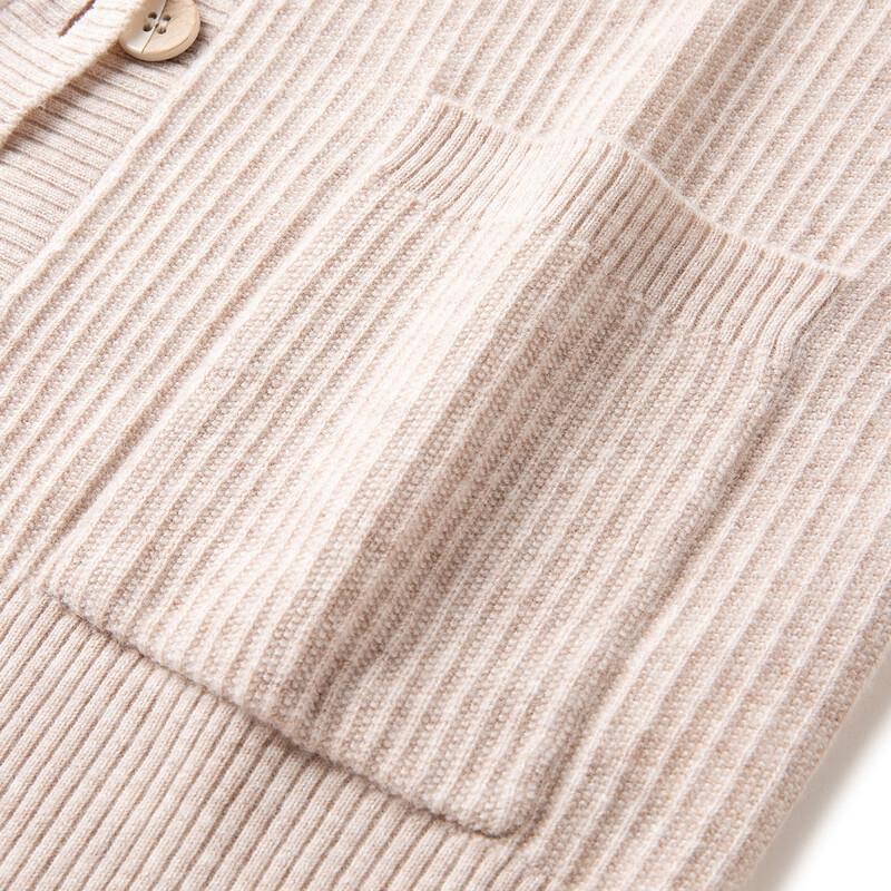 TUHUANG Women's Thick Pure Wool Color-Block Lapel Pocket Sweater