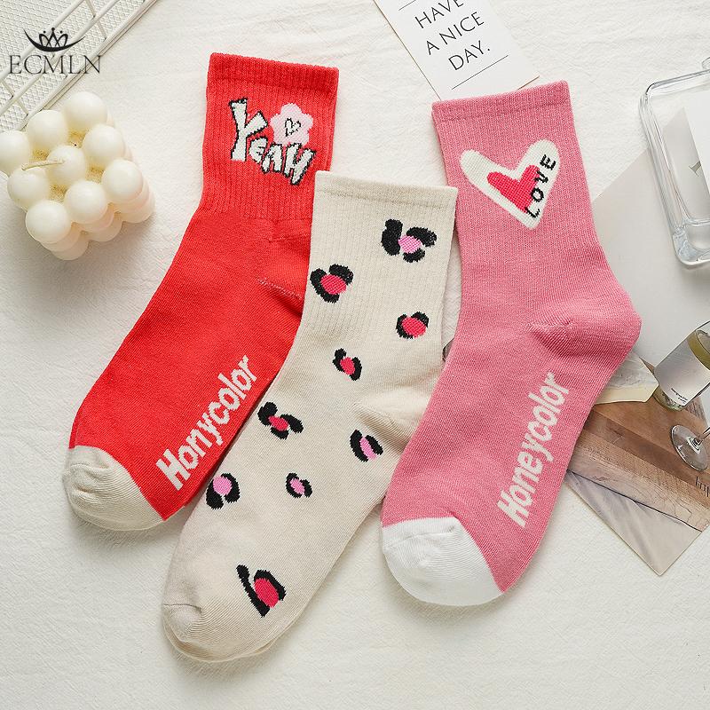 Women's Pink Heart-shaped Socks Autumn and Winter Cute Trendy Sports Socks for Girls