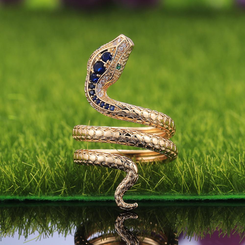 Creative Serpentine Sapphire Blue Zircon Unisex Ring, Ring Jewelry