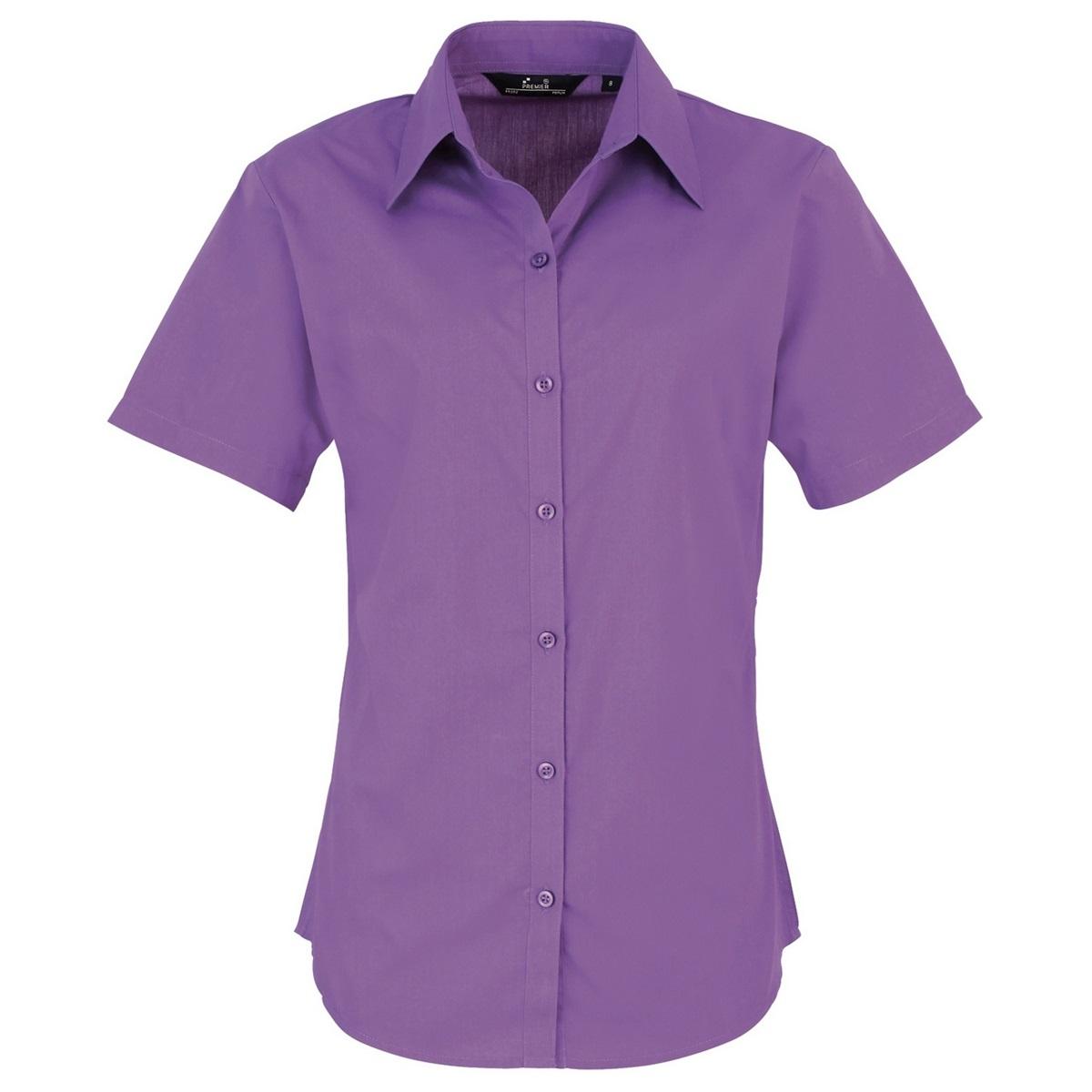 Premier Kurzarm-Popeline-Bluse/einfarbiges Arbeitshemd 8 Violett