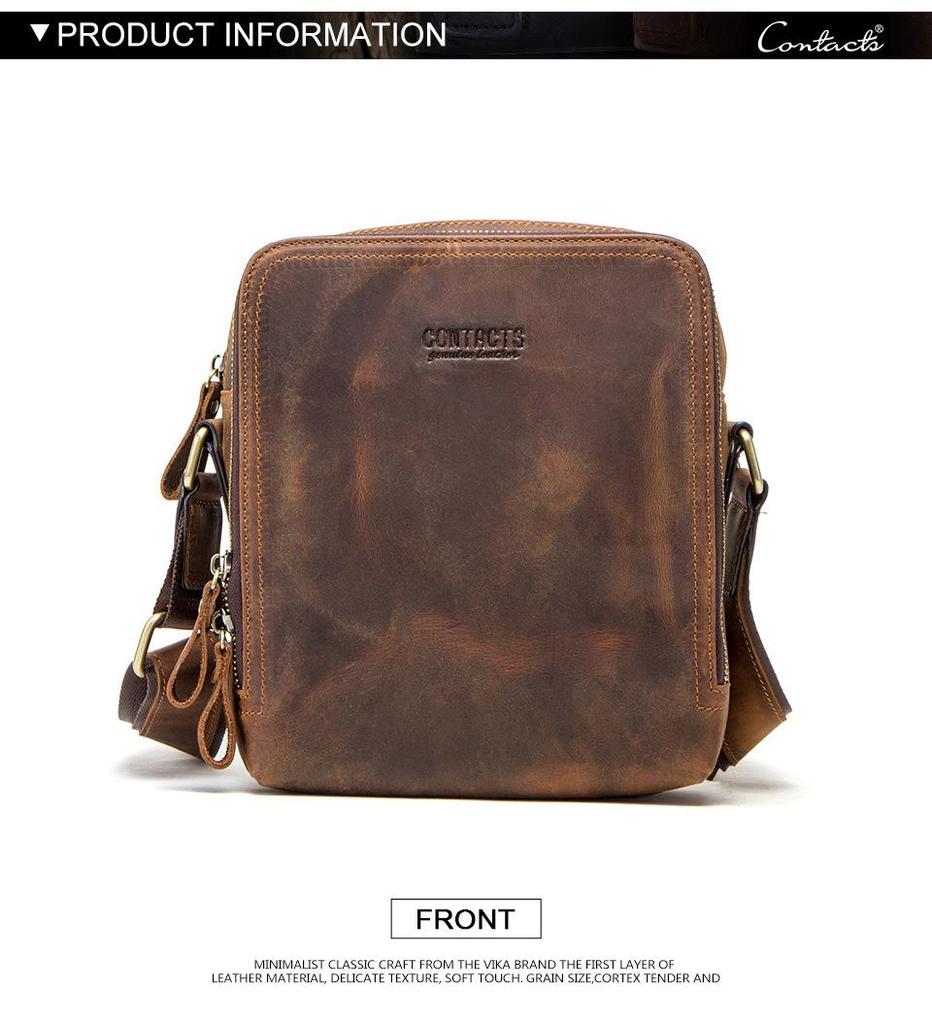 Czarny Anioł Retro Skóra Crazy Horse Męska Torba Na Ramię Crossbody