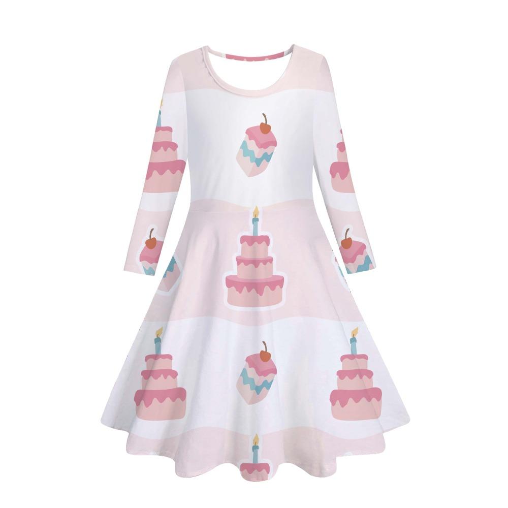 Girls' 3D Cake Theme Dress Long Sleeve Summer Spring Vacation Daily Holiday Princess Beautiful Sweet Kids 4-12 Years Casual Dress A Line Dress
