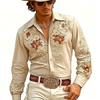 Men's Ethnic Style Printed Long Sleeved Shirt, Vintage Floral Design, Regular Button Design, Seasonal Silhouette,