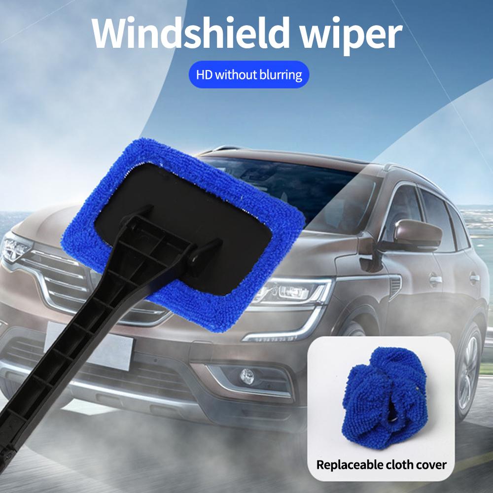 Car Windshield Cleaning Tool Front Windscreen Defogging Brush Household Glass Dust Cleaner with Washable Reusable Microfiber Pad