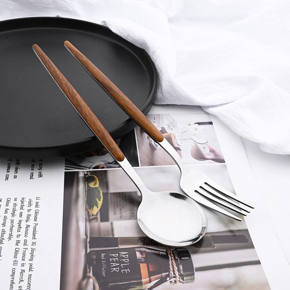 16/24/36 Stück Geschirrset Edelstahl Imitation Holzgriff Klemme Westliches Messer Gabel Löffel Besteck Geschirr Silberware