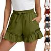 Women High Waist Ruffle Hem Casual Shorts with Elastic Waistband Drawstring and Side Pockets for Daily Wear
