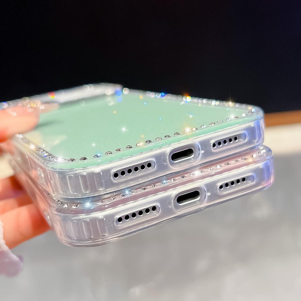 For iPhone 17 Pro Max Case Rhinestone Edge Glitter Back TPU+PC IMD Phone Cover