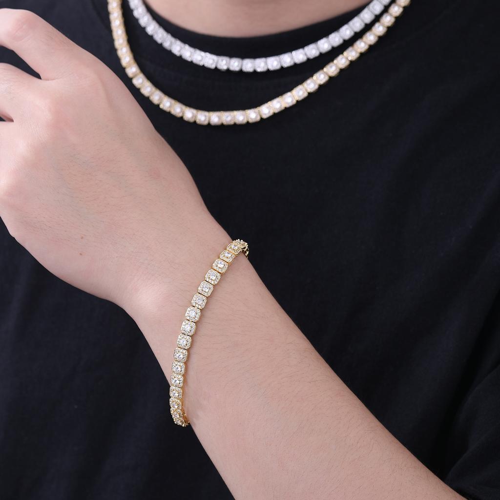 European and American light luxury fashion square zircon rock sugar chain 2026 spring trend hip hop square jewelry accessories