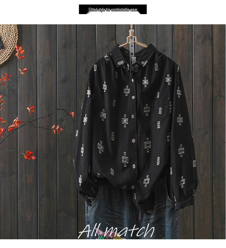 Retro Artistic Spring 2026 Long Sleeve Cotton Linen Base Layer Shirt