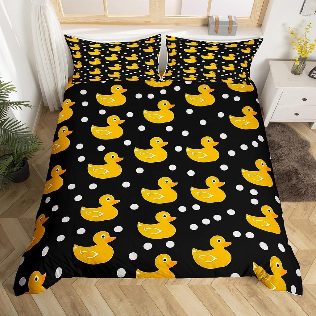 Yellow Duck Duvet Cover Twin Cartoon Ducks Comforter Cover Farmhouse Wild Animal Bedding Set Rustic Country Wildlife Quilt Cover