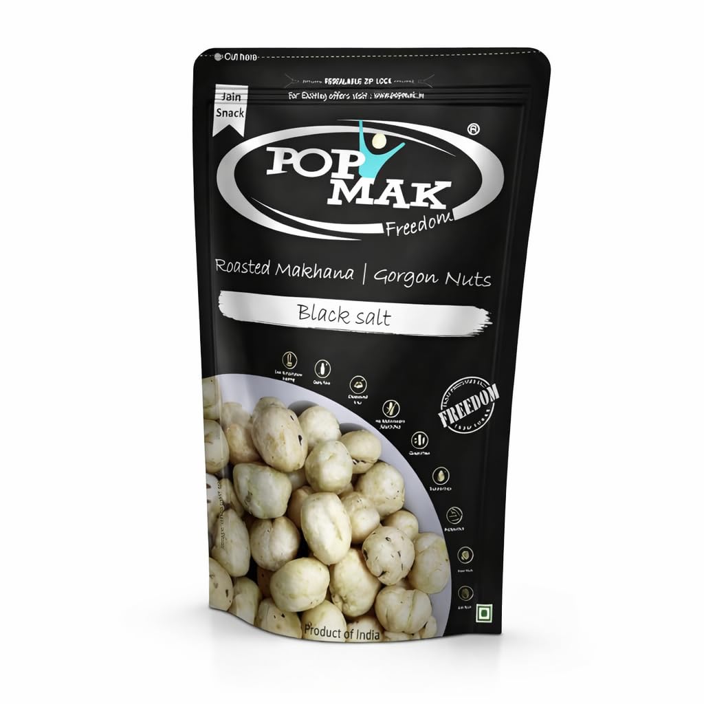 

Popmak Roasted Makhana Black Salt | Premium Phool Makhana & Fox Nuts | Healthy Low-Calorie Snack for Weight Loss | Vegan, Gluten-Free & High Prot