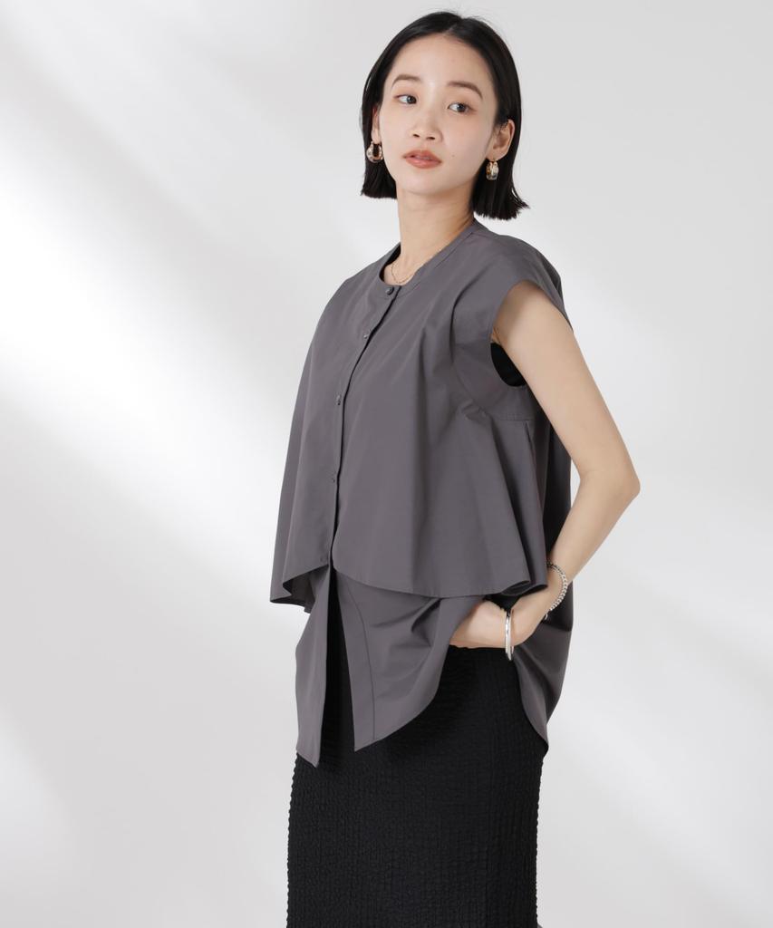 Nano Universe Front Flare Cape Collar Sleeveless F Women's Shirt, 023, Charcoal, 673-5121324