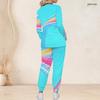 Women Plus Size V Neck Long Sleeve Printed Pocket Turquoise Scrub Set Two Piece Nursing Uniform