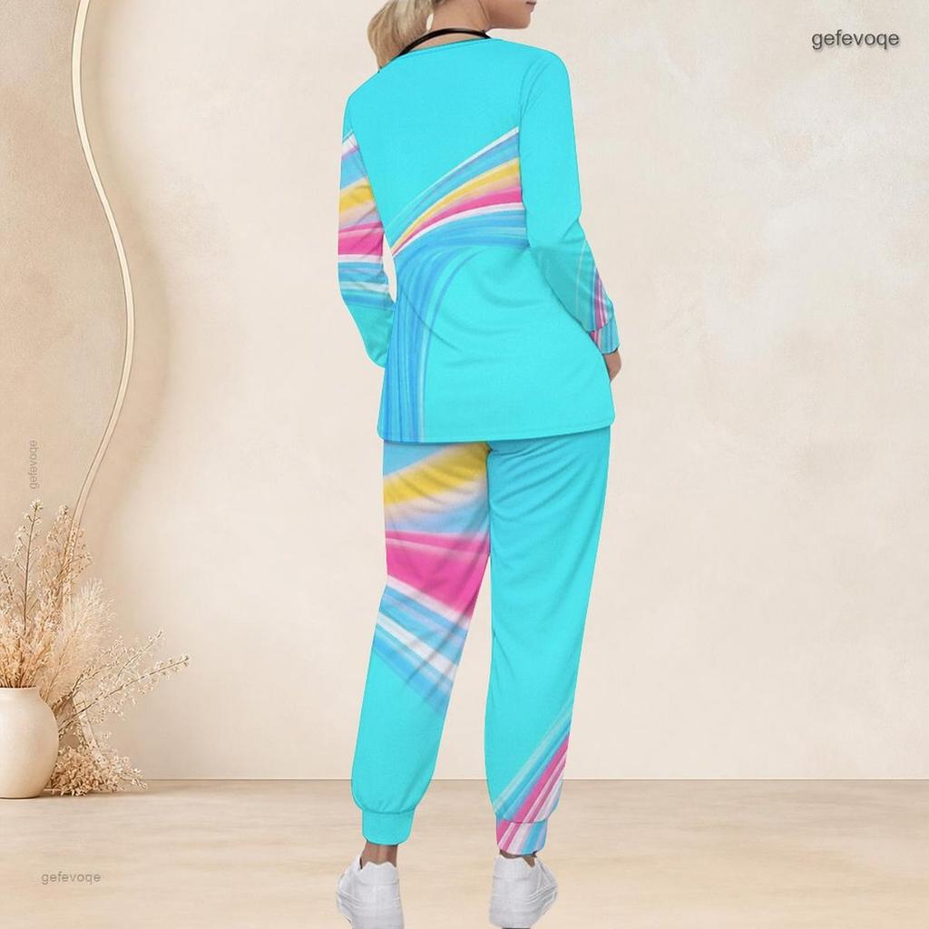 Women Plus Size V Neck Long Sleeve Printed Pocket Turquoise Scrub Set Two Piece Nursing Uniform