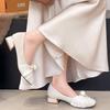 New Spring French Elegance Pearl Flower Chunky Heel Single Shoes Women Autumn Low Cut Gentle Match Skirts  Evening Shoes