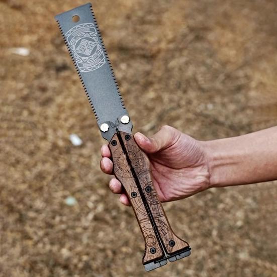 Folding Hand Saw with Wooden Handle Sharp Blade Double-Sided Teeth Portable Lightweight