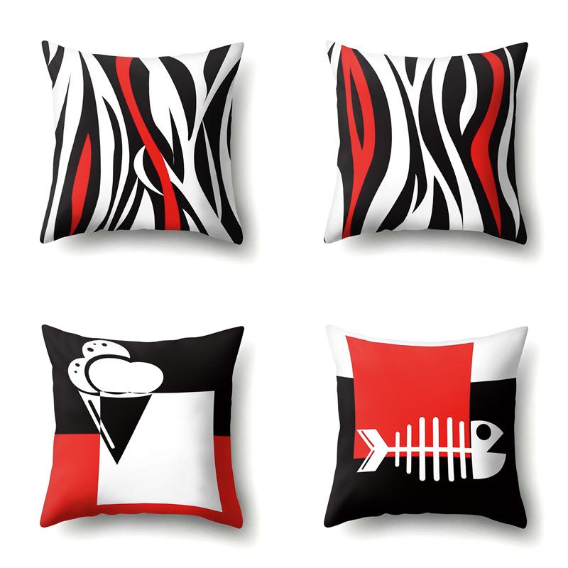 Polyester Pillow Case Car Black and Red Geometric Circle Lines Decorative Home Print Pillow Bedside Cushion Cover