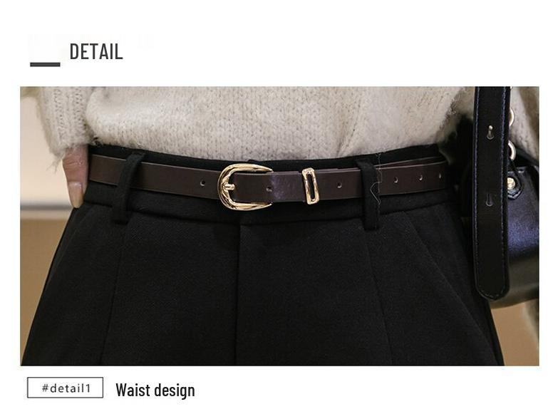 2024 Damen Schwarze Wollhose mit Hoher Taille, Slim Fit, Weitem Bein für Herbst und Winter