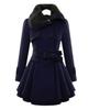 Women's Plus Size Wool Coat Medium Length Double Breasted Slim Fit Fur Collar Fashion Windbreaker Outerwear