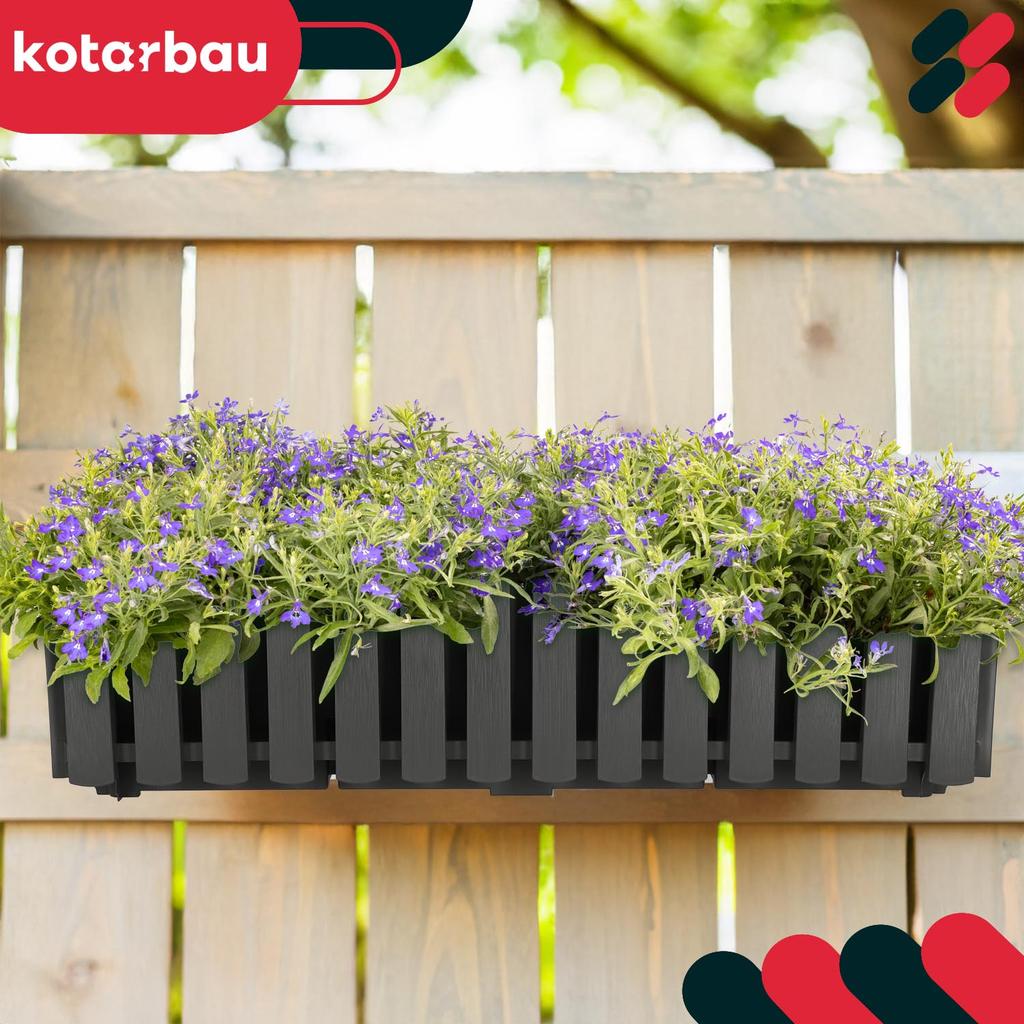 Flowerpot Balcony Terrace Box With Hooks Irrigation System Gray 60Cm
