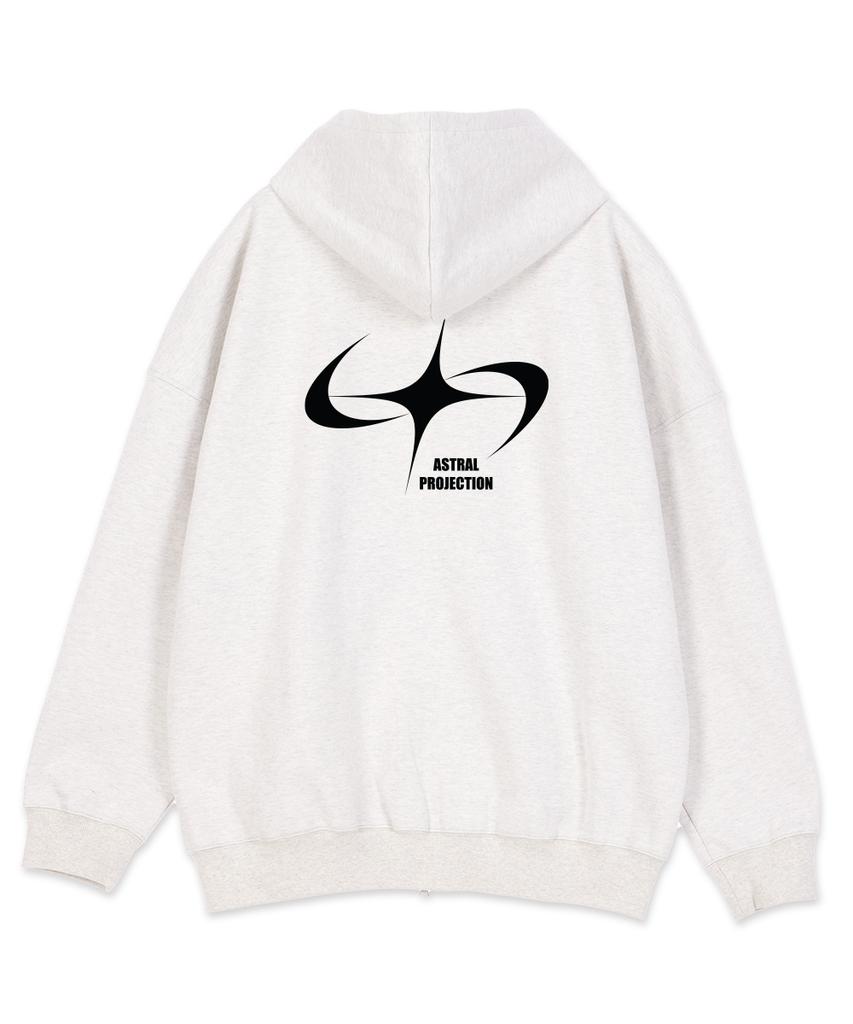 Astral Projection Star Swing Oversized Wide Shoulder Zip-Up Hoodie_Oatmeal