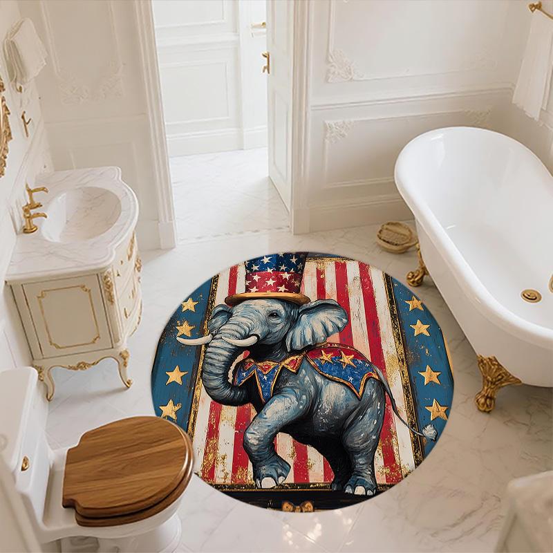 Striped Elephant,Round Area Rug,Carpet Rug for Living Room Bedroom Sofa Playroom Decor,Non-slip Floor Mat