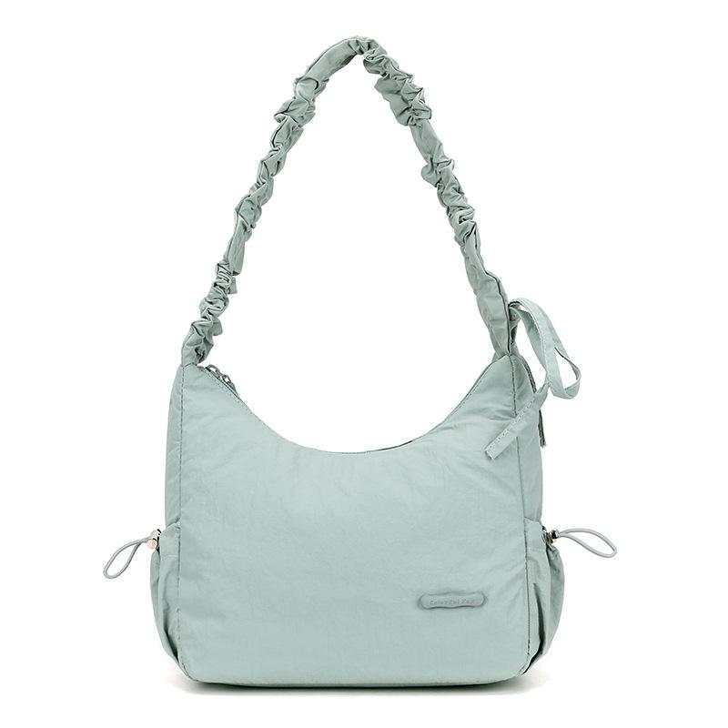 Niche design drawstring pleated bag solid color light and cute versatile shoulder bag