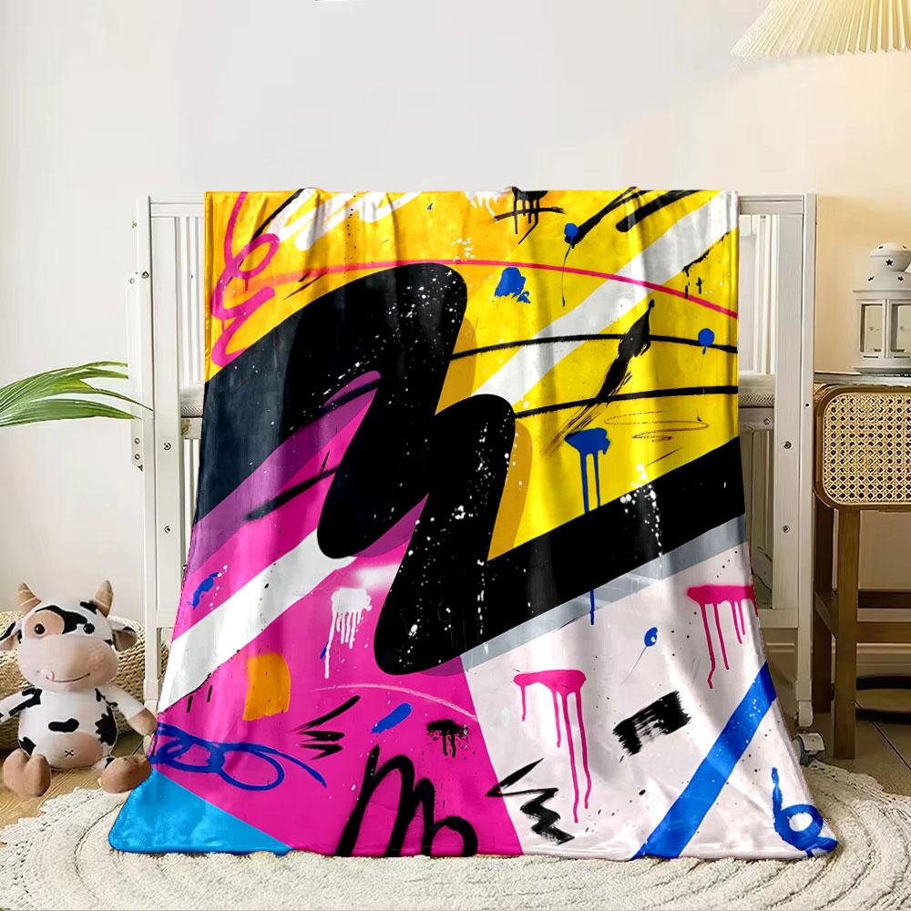 Abstract graffiti with bold shapes, vibrant colors, drips, and splatters. for all seasons blanket lunch break throw gift 80cm x 120cm