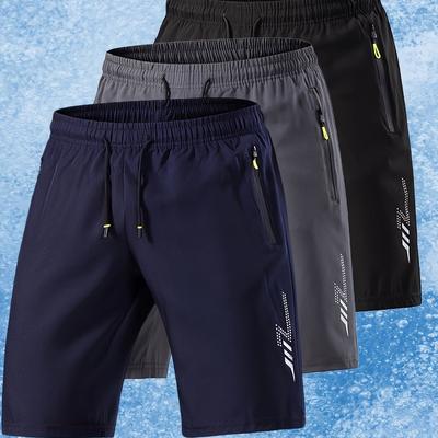 Shorts Esportivos Masculinos de Tecido de Fibra Ice Silky - Tecido Macio e Confortável com Estampa de Raio, Cintura Elástica e Cordão, Bolsos Laterais