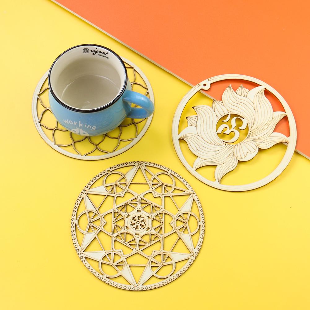

1PC Wood Chakra Fatima Coaster Geometry Art Wall Hanging Yoga Meditation DIY Craft Making Home Decor Pad Mat Crystal Stone Base