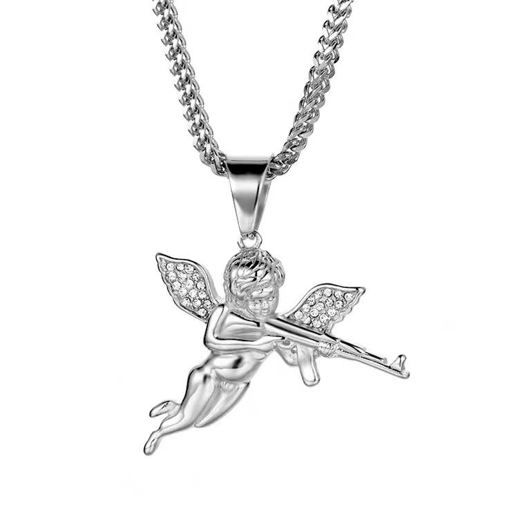 

Avenging Angel Ak-47 Submachine Gun Pendant Inlaid Iced Out Crystal Zircon Necklace Men S Hip Hop Rock Trend Cool Jewelry Present