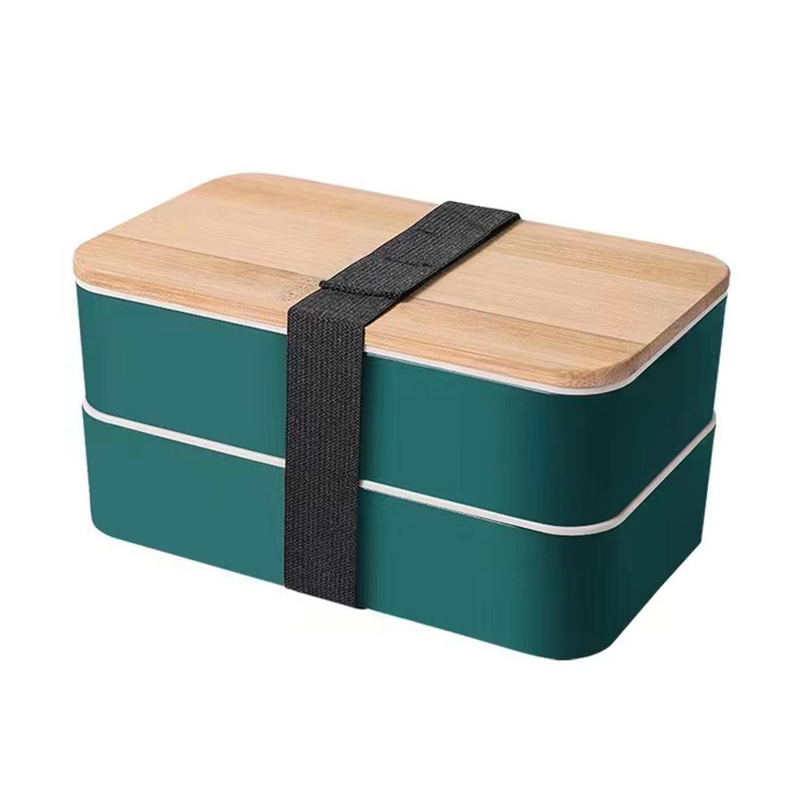 

Двухслойный ланч-бокс бенто Многоцелевой деревянный крышка Отделение Ланч-бокс бенто для работы школы дома зелёный