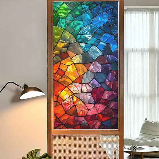 Vintage Geometrische Fenster Sichtschutzfolie Wasserdicht Wiederverwendbar UV Sonnenschutz Glasaufkleber Abdeckung Dekorativ Mattiert Buntglas Statisch Haftend