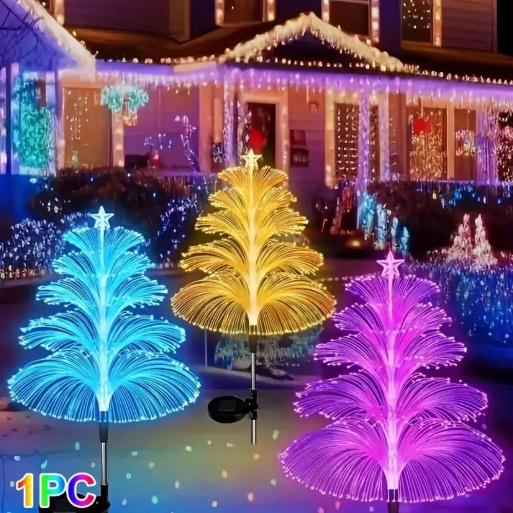 Solar Powered Colorful Fiber Optic Jellyfish Light LED Outdoor Waterproof Landscape Lamp for Garden Yard Courtyard Art Decor