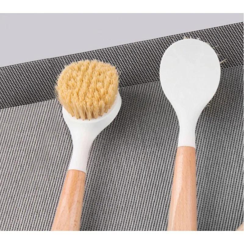 Wooden Handle Pot Washing Brush Multifunctional Long Handle Kitchen Cleaning Pot Brush Non Greasy Pot Dish Bowl Brush