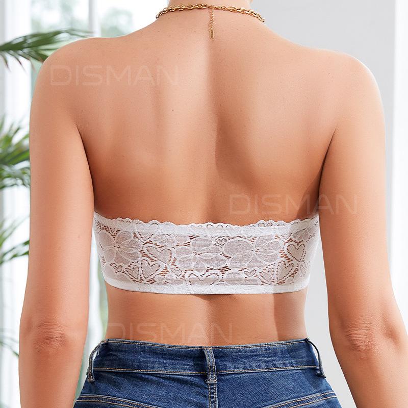 Front-Buckle Lace Strapless Women's Tube Top: Enhances Bust, Non-Slip, Breathable, Beautiful Back, White.