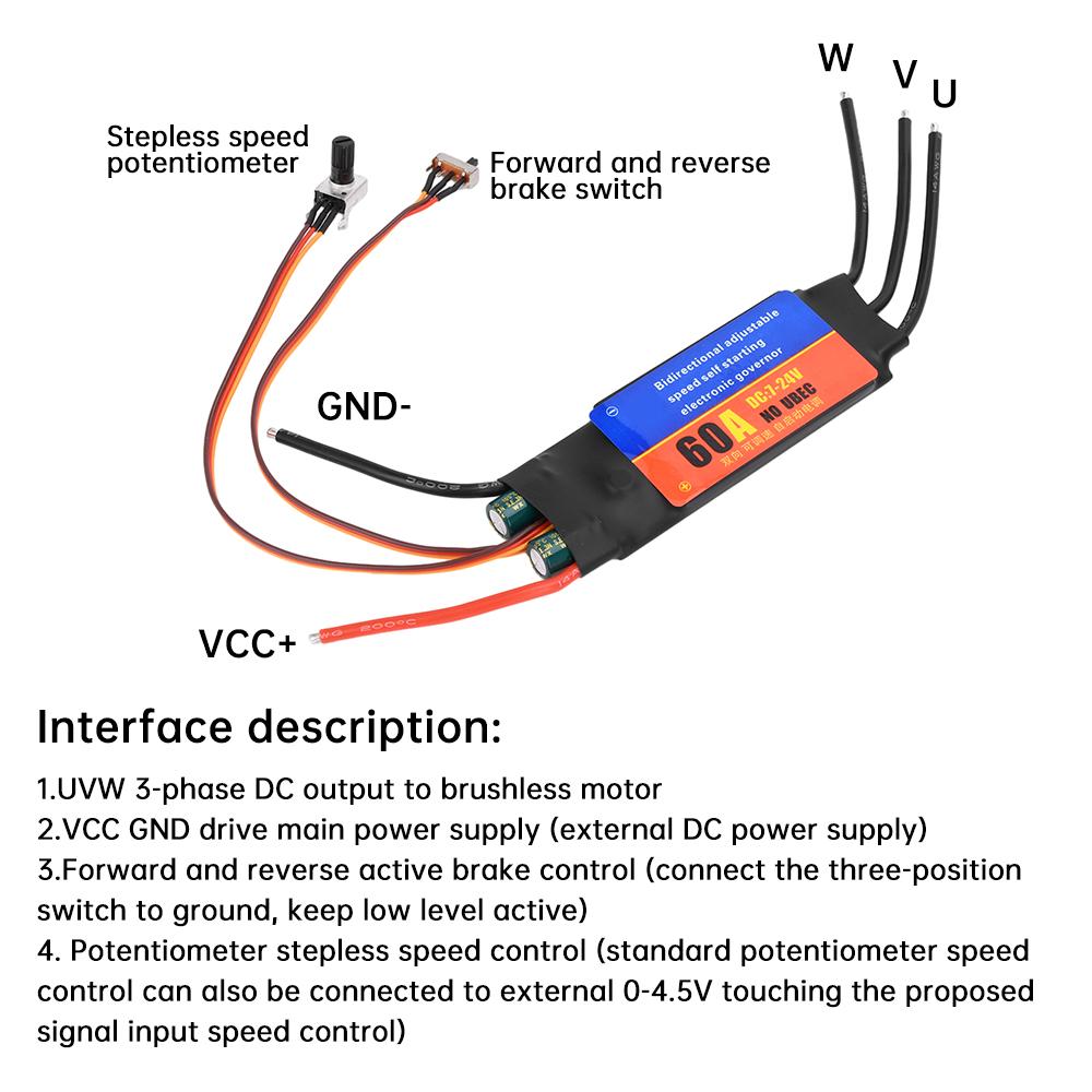 30A 60A ESC Brushless Motor Driver Bidirectional Unidirectional Self-starting ESC Forward/Reverse DIY Fan Modification Module
