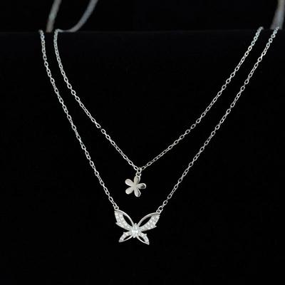 Butterfly Double Layer Necklace Light Luxury Small Group Layered Collar Chain New Year Women's Design Sense