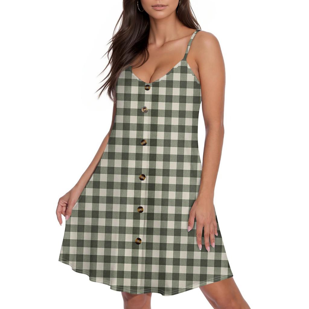 Damen Sommerkleid Lässig Mit Taschen Sommer Boho Strandkleid,Urlaubskleider Für Damen V-Ausschnitt Knöpfe Locker Tankkleider