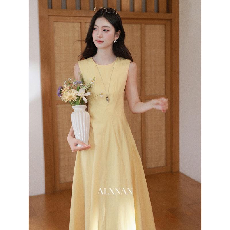 Women s French Style Yellow Sleeveless A-Line Maxi Dress