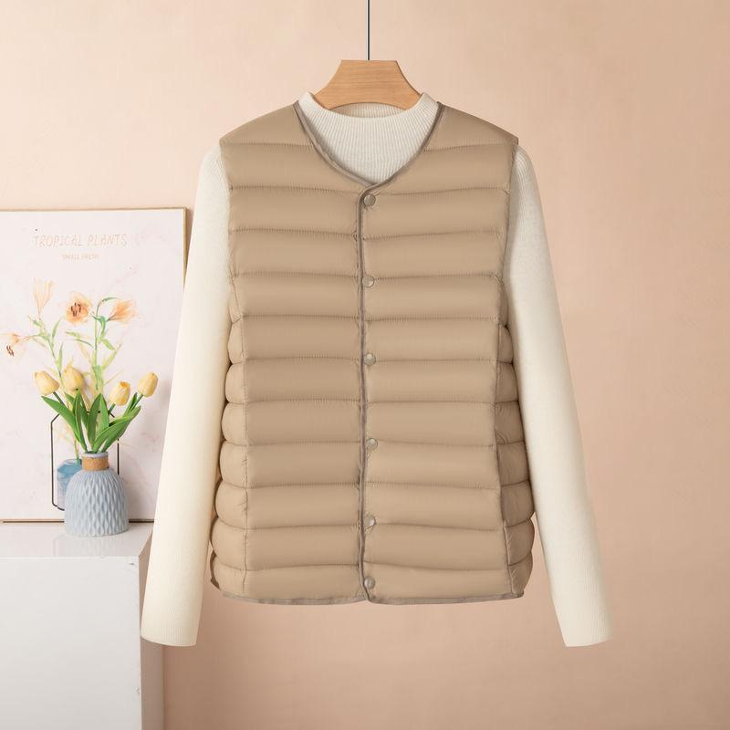 New women's vest spring and winter down cotton vest women's light and thin collar close-fitting warm inside and outside vest