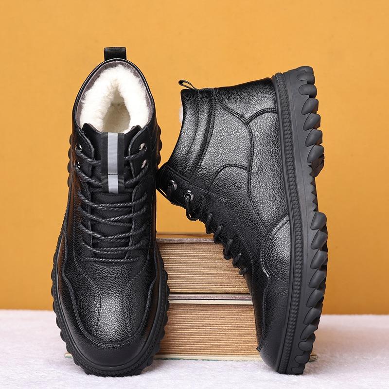 Pantofi bărbați iarnă bumbac mid-top pantofi de bumbac bărbați la modă practici casual piele catifea cizme de zăpadă pantofi de tată