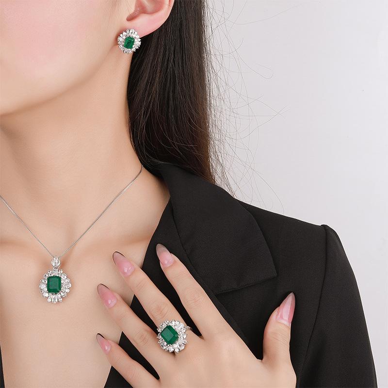 Jewelry Copper Bottom Gold Plated Jewelry Set Simulation Paraiba Premium Retro Set 10 * 12-6 * 8