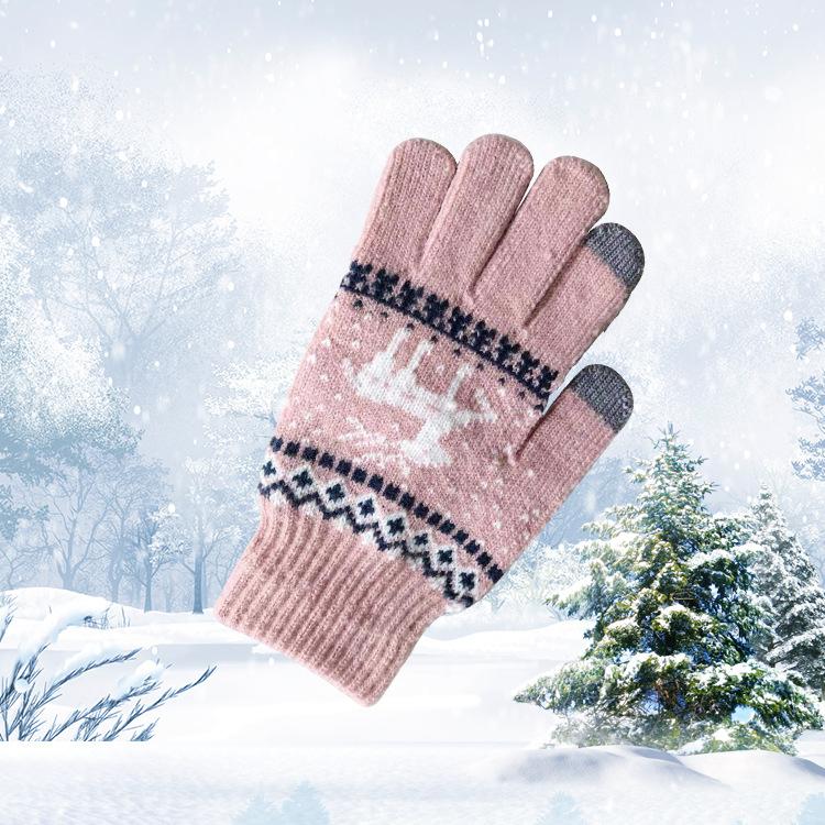 Winter Cold-proof Thin Plush Women's Gloves New Style Wool Plus Velvet Touch Screen Cycling Warm Knitted Gloves