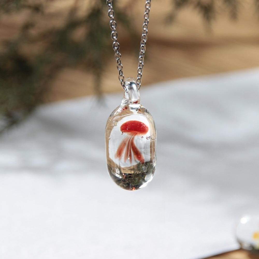 Coloured Glaze Glassy Jellyfish Necklace Dreamlike Ocean Style Chain Choker  Gift