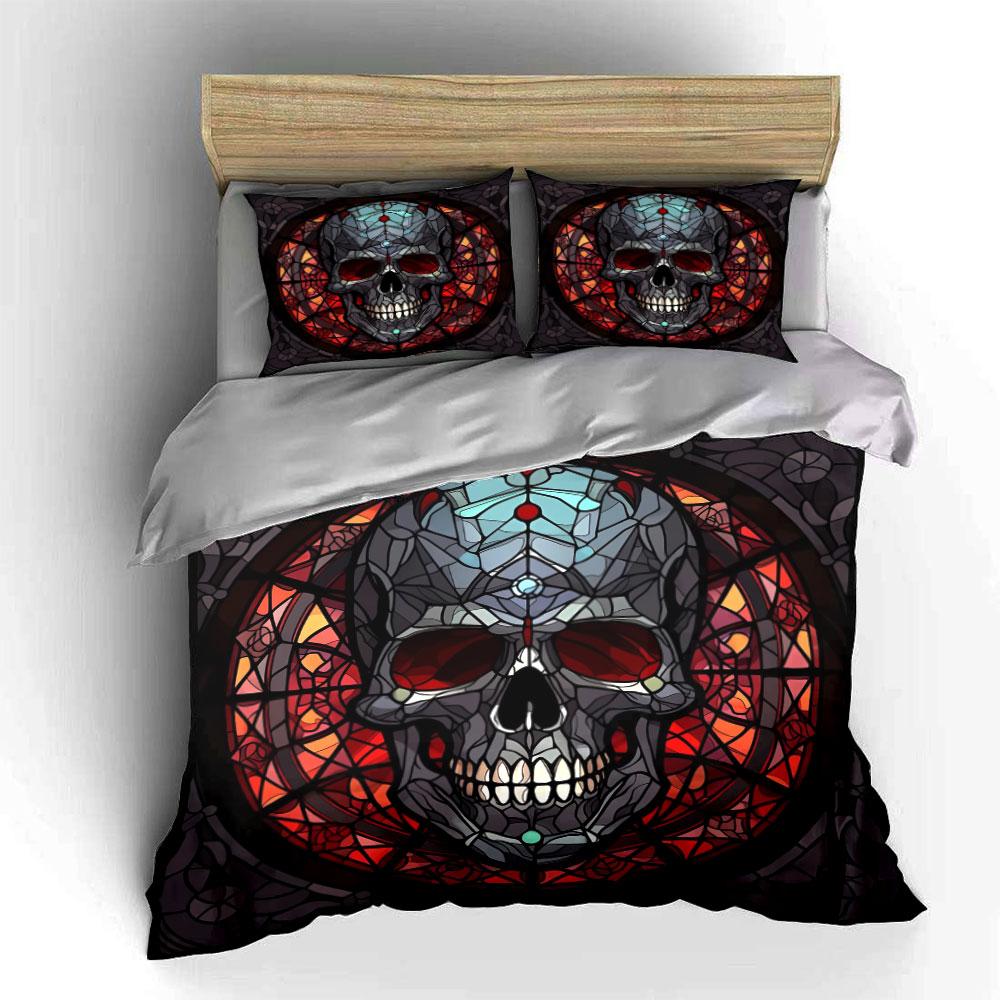 "Skull Design Stained Glass Set" Soft Skin-Friendly Bedding Set Includes 1 Duvet Cover And 2 Pillowcase Gift