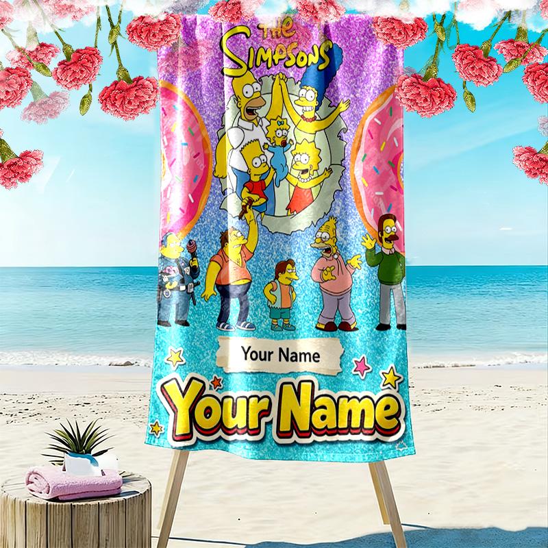 Name Custom Simpsons Family Print Beach Towel, Large Soft Quick Dry Towel for Beach Camping Swimming