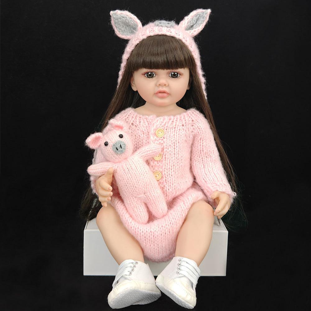 55 cm 22 zoll Lebensechte Reborn Baby Mädchen Puppe Weiche Silikon Lange Braune Haare Realistische Prinzessin Kleinkind Bebe Geburtstag Geschenk